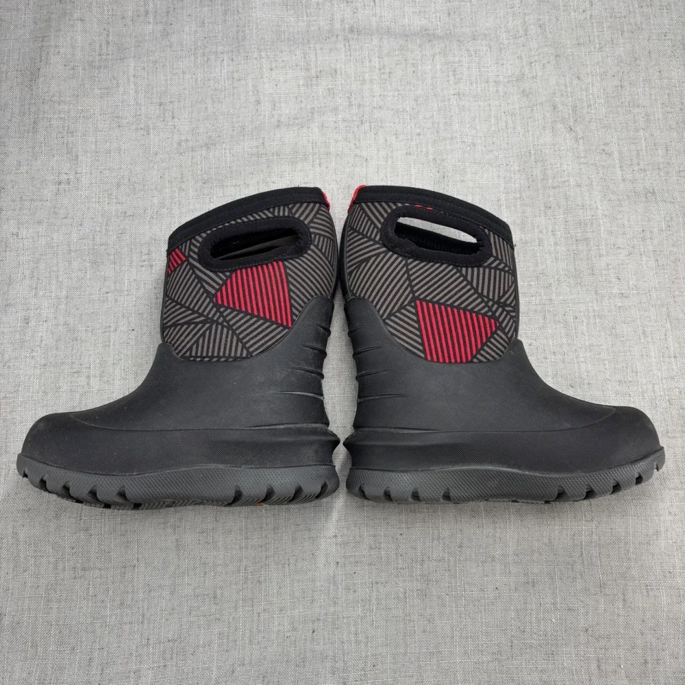Bogs Kids Neo-Classic Rain Boots Geo Black Red Waterproof Winter Boots Size 7